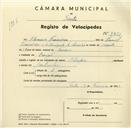 Registo de velocípede de marca Olympique, com o nº 3429, em nome de Hermínio Francisco, morador em Banzão.