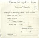 Registo de velocípede de marca Império, com o nº 9125, em nome de Manuel Correia de Barros, morador em Praia Grande.