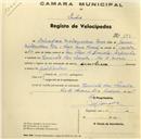 Registo de velocípede com o nº 195, em nome de Salvadora Matarrodona, moradora em Quinta das Serradas, Rio de Mouro.