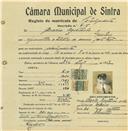Registo de matricula de velocipedista em nome de Acácio Agostinho, morador em Queluz, com o nº de inscrição 715.
