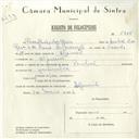 Registo de velocípede de marca Pombal, com o nº 5766, em nome de Pedro Pinto dos Reis, morador em Algueirão.