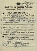Boletim de óbito de um mendigo, morador na Rinchoa, sepultado no coval nº 7136, do cemitério de S. Marçal.