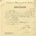 Registo de velocípede de marca Star, com o nº 5846, em nome de José Lopes, morador em Albarraque.