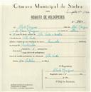Registo de velocípede de marca Cuciolo, com o nº 5460, em nome de Alberto Marques, morador em Vila Verde.