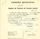 Registo de um veiculo de duas rodas tirado por um animal de espécie asinina destinado a transporte de mercadorias em nome de Duarte Adão Casinhas, morador em Montelavar.