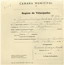 Registo de velocípede de marca Olga, com o nº 914, em nome de Francisco Domingos Duarte, morador em Arneiro dos Marinheiros.