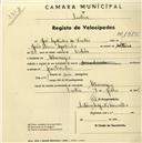 Registo de velocípede com o nº 1985, em nome de José Agostinho de Freitas, morador em Albarraque.