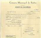 Registo de velocípede de marca Vitória, com o nº 9931, em nome de Artur Joaquim, morador em Anços.