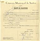 Registo de velocípede de marca Moton, com o nº 7002, em nome de Júlio Aleixo, morador em Sintra.
