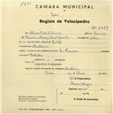 Registo de velocípede com o nº 2489, em nome de Mário Pinto d'Almeida, morador em Montelavar.