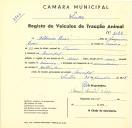 Registo de um veiculo de duas rodas tirado por um animal de espécie asinina destinado a transporte de mercadorias em nome de Alfredo Dias, morador no Mucifal.