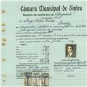 Registo de matricula de velocipedista em nome de Luís Filipe Valido, morador em Queluz, com o nº de inscrição 408.