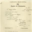 Registo de velocípede com o nº 2680, em nome de Domingos António, morador em Lourel.