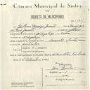 Registo de velocípede de marca Caravela com motor, com o nº 5485, em nome de Guilherme Domingos Jacinto, morador em Aldeia Galega.