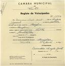 Registo de velocípede de marca Saltley, com o nº 1892, em nome de Bernardino Ângelo Jacinto, morador em Assafora.