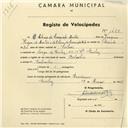 Registo de velocípede de marca Bottechia com o nº 1428, em nome de António da Conceição Matos, morador em Largo de Queluz nº 26, Queluz.