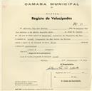 Registo de velocípede de marca Elles, com o nº 39, em nome de António Vaz dos Santos, morador Linhó.
