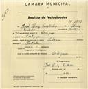 Registo de velocípede de marca Ibérica, com o nº 1539, em nome de José Luís Custódio, morador em Cortegaça.