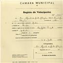 Registo de velocípede de marca Royal, com o nº 1975, em nome de Rui Manuel da Costa, morador em Rinchoa.