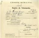 Registo de velocípede com o nº 3211, em nome de José Francisco Domingos, morador em Sintra.