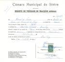 Registo de um veiculo de duas rodas tirado por um animal de espécie asinina destinado a transporte de mercadorias em nome de Manuel de Sousa, morador no Casal dos Afonsos, Queluz. 