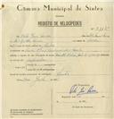 Registo de velocípede de marca Famel, com o nº 8115, em nome de Vítor José Névoa, morador em Rua José Antunes dos Santos, Sintra.
