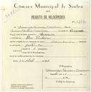 Registo de velocípede com o nº 5177, em nome de Domingos Venâncio Corredoura, morador em Pero Pinheiro.