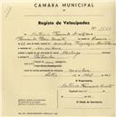 Registo de velocípede de marca Sterling, com o nº 1560, em nome de António Fernando Duarte, morador em Morelena.