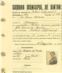 Registo de matricula de cocheiro profissional em nome de João Nunes Caldeira, morador em Albarraque, com o nº de inscrição 931.