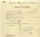 Registo de velocípede com o nº 9991, em nome de António Oliveira Duarte, morador em Casal da Mata.