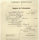 Registo de velocípede de marca Nacional, com o nº 988, em nome de José Duarte Parcelas, morador em Peroleite.