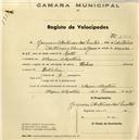 Registo de velocípede de marca Helios, com o nº 1355, em nome de Joaquim Antunes dos Santos, morador em Mem Martins.