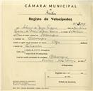 Registo de velocípede de marca Olga, com o nº 3555, em nome de Silvério de Jesus Pereira, morador em Albarraque.