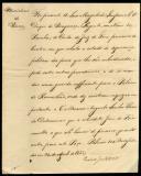 Carta do Ministério do Reino no qual se ordena ao Juiz de Fora de Cintra, Frederico Guilherme da Silva Pereira, o envio de todos os bens valiosos existentes no palácio do Ramalhão para o palácio das Necessidades após este ter pedido um contingente de guarda suficiente para o palácio do Ramalhão.