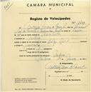 Registo de velocípede com o nº 1439, em nome de António Reis de Carvalho, morador em Meleças.
