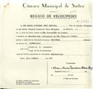 Registo de velocípede de marca Nacional, com o nº 9239, em nome de Ana Maria Couceiro Feio Reigosa, moradora em Mem Martins.
