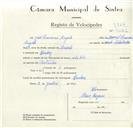 Registo de velocípede com o nº 9042, em nome de José Francisco Ângelo, morador em Queluz.