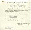 Registo de velocípede de marca Express, com o nº 9397, em nome de Alfredo Duarte Ferreira, morador em Serradas.