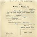Registo de velocípede de marca Olympique, com o nº 294, em nome de António Saraiva Faria, morador em Galamares.