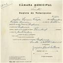 Registo de velocípede de marca Pombal, com o nº 4403, em nome de José Sequeira Filipe, morador em Nafarros.