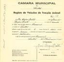 Registo de um veiculo de duas rodas tirado por dois animais de espécie bovina destinado a transporte de mercadorias em nome de José Lopes Baeta, morador em Sintra.