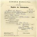 Registo de velocípede com o nº 4135, em nome de Álvaro de Oliveira, morador em Pedra Furada.