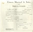 Registo de velocípede com o nº 8979, em nome de António Ferreira Pinto, morador em Baratã.