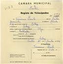 Registo de velocípede de marca Olga, com o nº 1883, em nome de Veríssimo Paulo, morador em Cabriz.