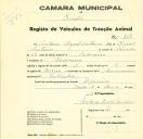 Registo de um veiculo de duas rodas tirado por dois animais de espécie bovina destinado a transporte de mercadorias em nome de António Miguel Caetano, morador em Codiceira.