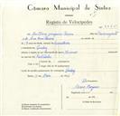 Registo de velocípede de marca Hermes, com o nº 8885, em nome de António Joaquim Pereira, morador em Queluz.