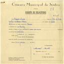 Registo de velocípede com o nº 6104, em nome de Manuel André, morador em Queluz.