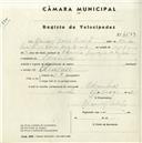 Registo de velocípede com o nº 4539, em nome de Manuel Dores Duarte, morador em Odrinhas.