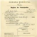 Registo de velocípede de marca Cycles Pombal, com o nº 4127, em nome de João Carlos Veiga, morador em Abrunheira.