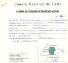 Registo de um veiculo de duas rodas tirado por um animal de espécie muar destinado a transporte de mercadorias em nome de João Raimundo da Silva, morador em Almoçageme.